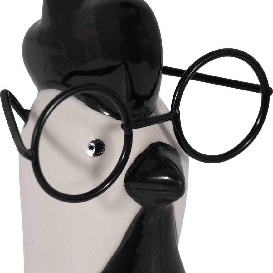 Sagebrook 10" Ceramic Rooster With Glasses - Black/White