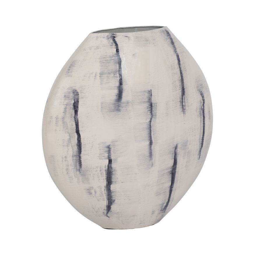 Sagebrook 20" Metal Enameled Round Vase - Distressed White