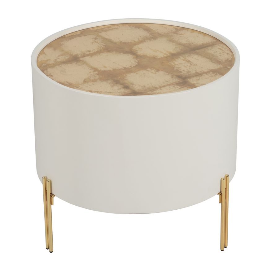 Sagebrook Wood Gold Leaf Top Side Table - White/Gold