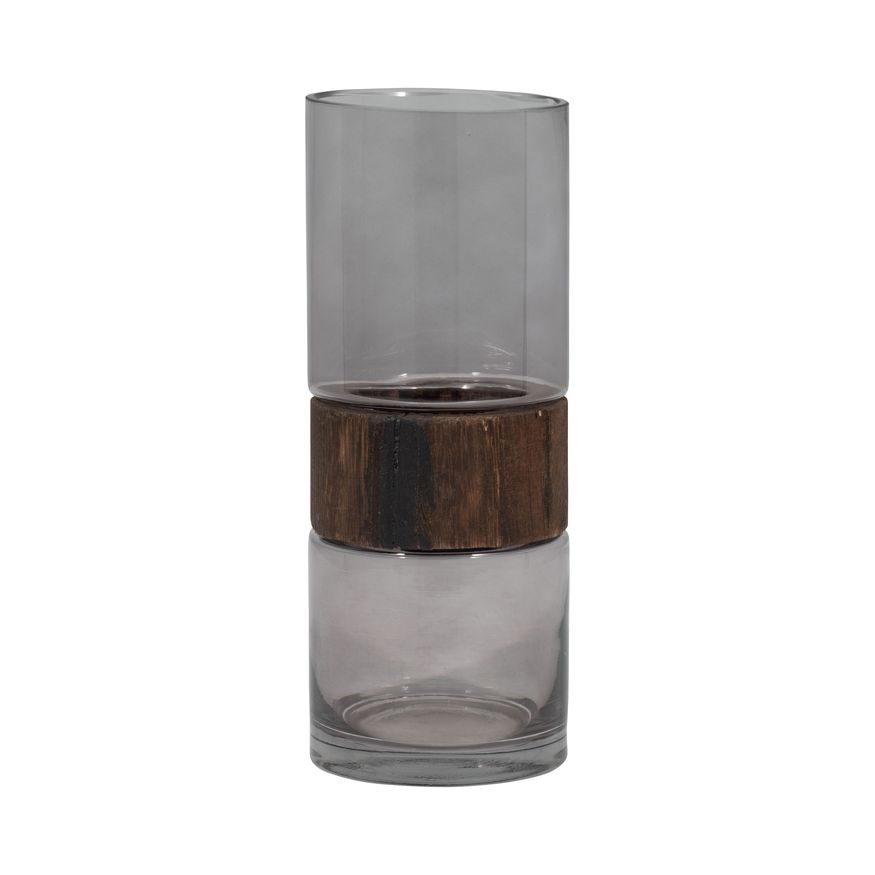 Sagebrook - 10" Glass Cylinder Vase With Wood Band