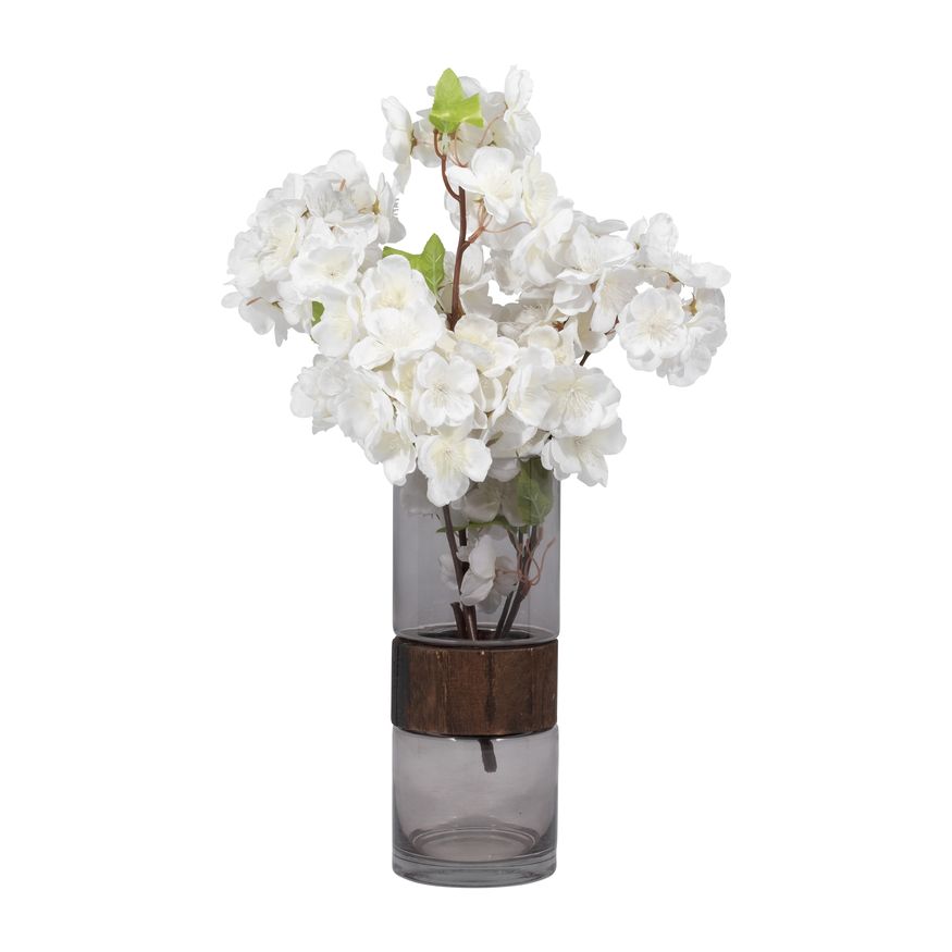 Sagebrook 10" Glass Cylinder Vase With Wood Band - Clear