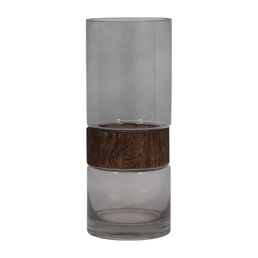 Sagebrook 10" Glass Cylinder Vase With Wood Band