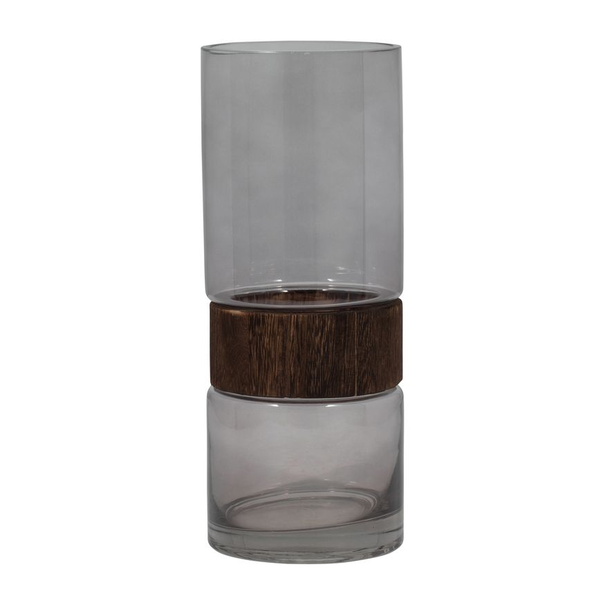 Sagebrook 12" Glass Cylinder Vase With Wood Band - Clear