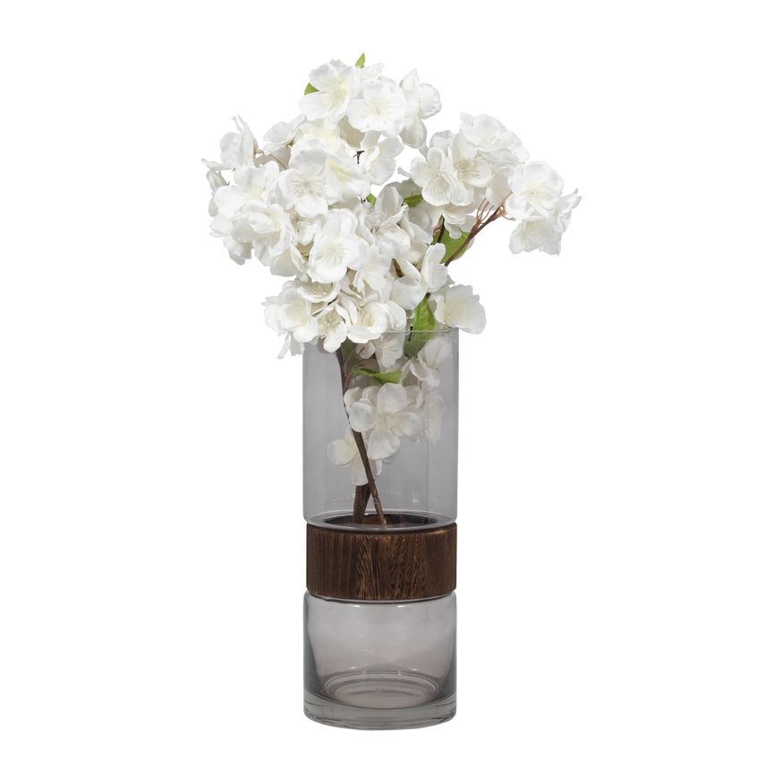 Sagebrook 12" Glass Cylinder Vase With Wood Band - Clear