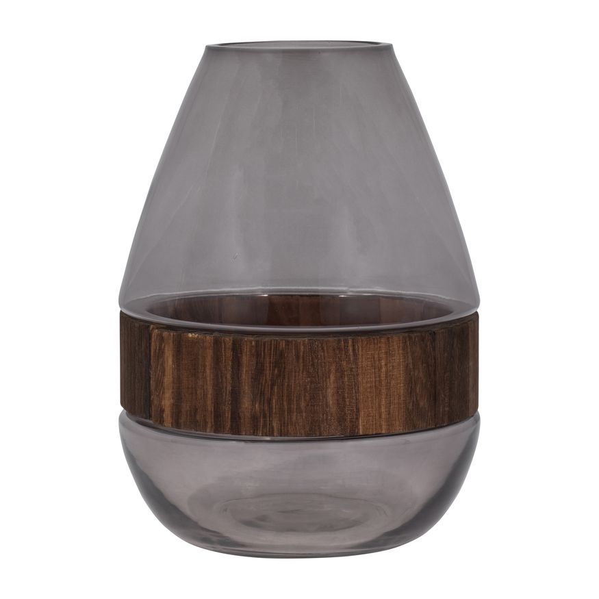 Sagebrook 10" Glass Belly Vase With Wood Band