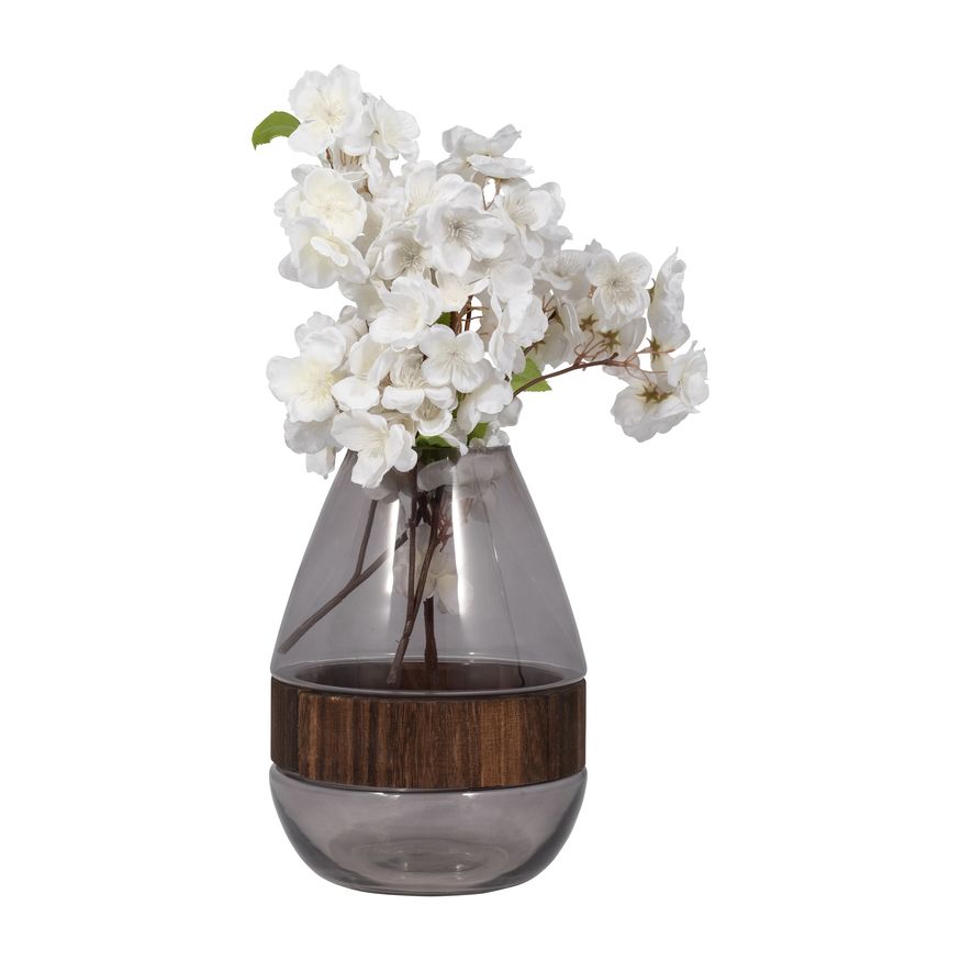 Sagebrook 8" Glass Belly Vase With Wood Band - Clear