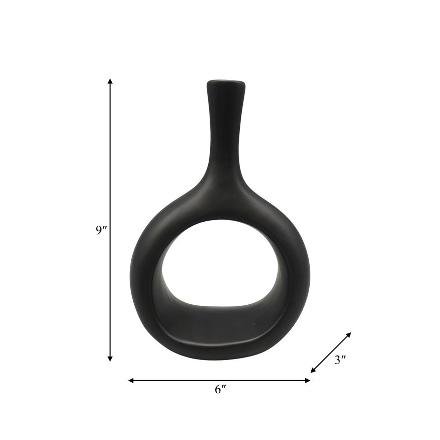 Sagebrook 9" Ceramic Curved Open Cut Out Vase - Black