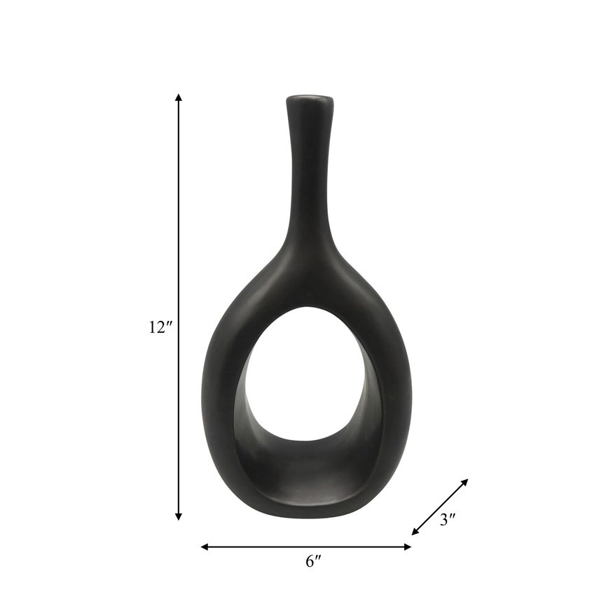 Sagebrook 12" Ceramic Curved Open Cut Out Vase - Black