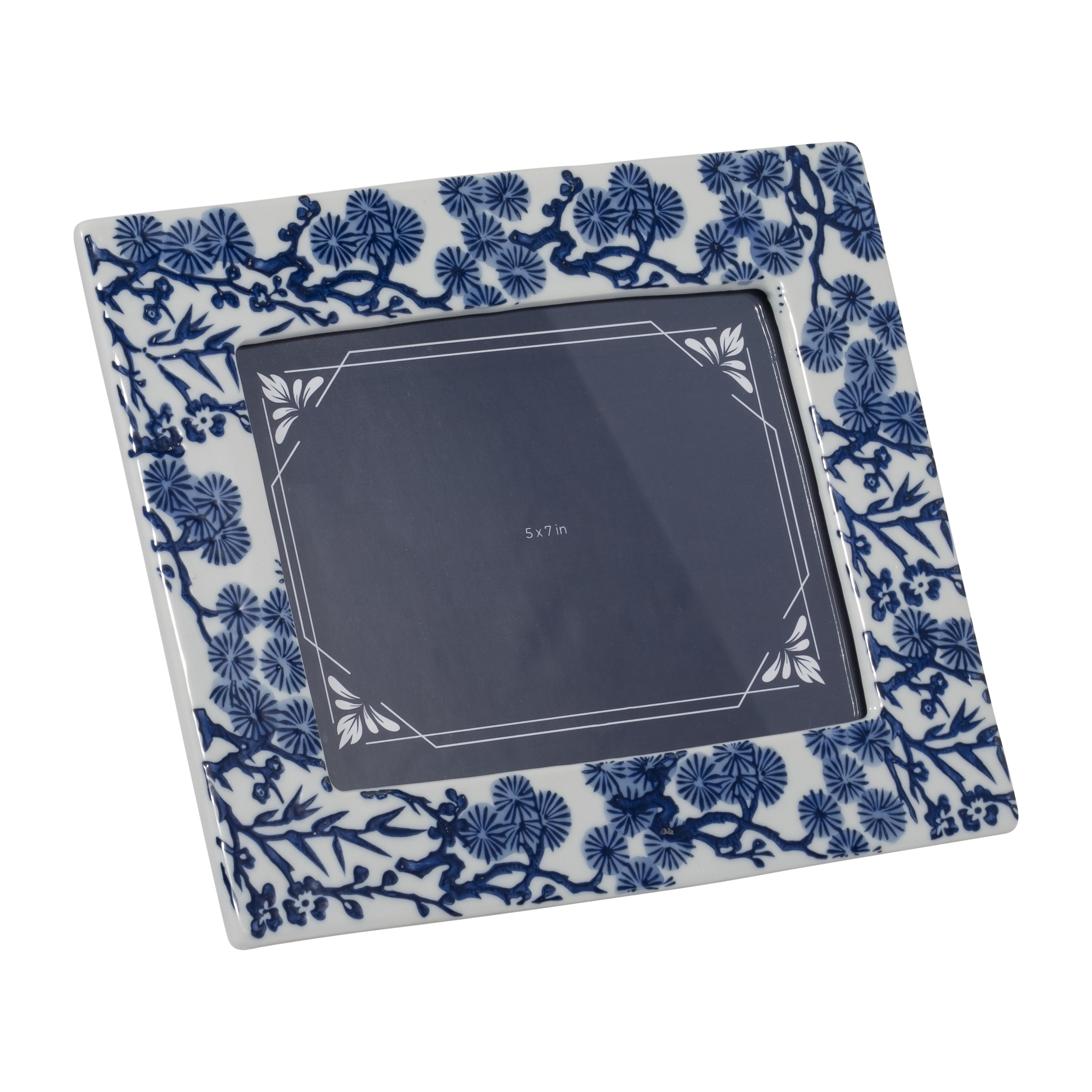 Sagebrook 5"x7" Ceramic Hibiscus Chinoiserie Photo Frame - Blue/White