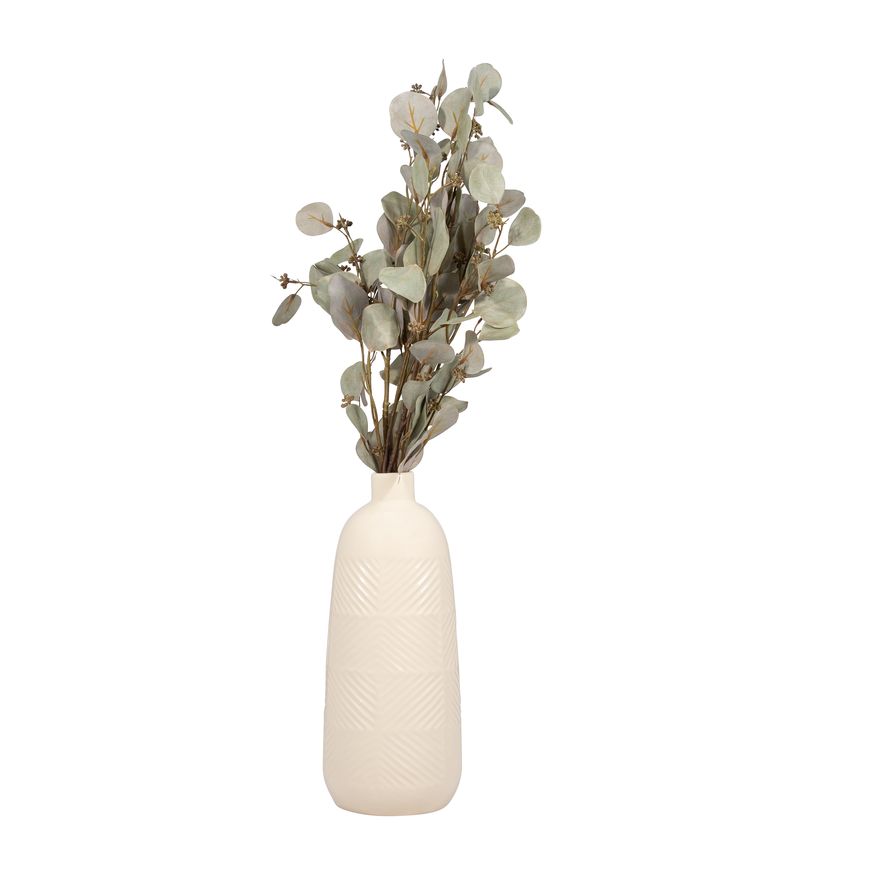 Sagebrook 14" Ceramic Textured Lines Vase - Cotton