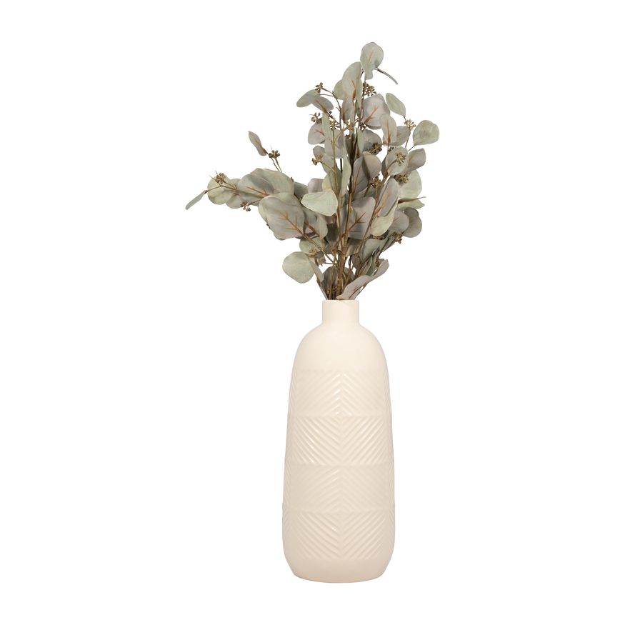 Sagebrook 16" Ceramic Textured Lines Vase - Cotton