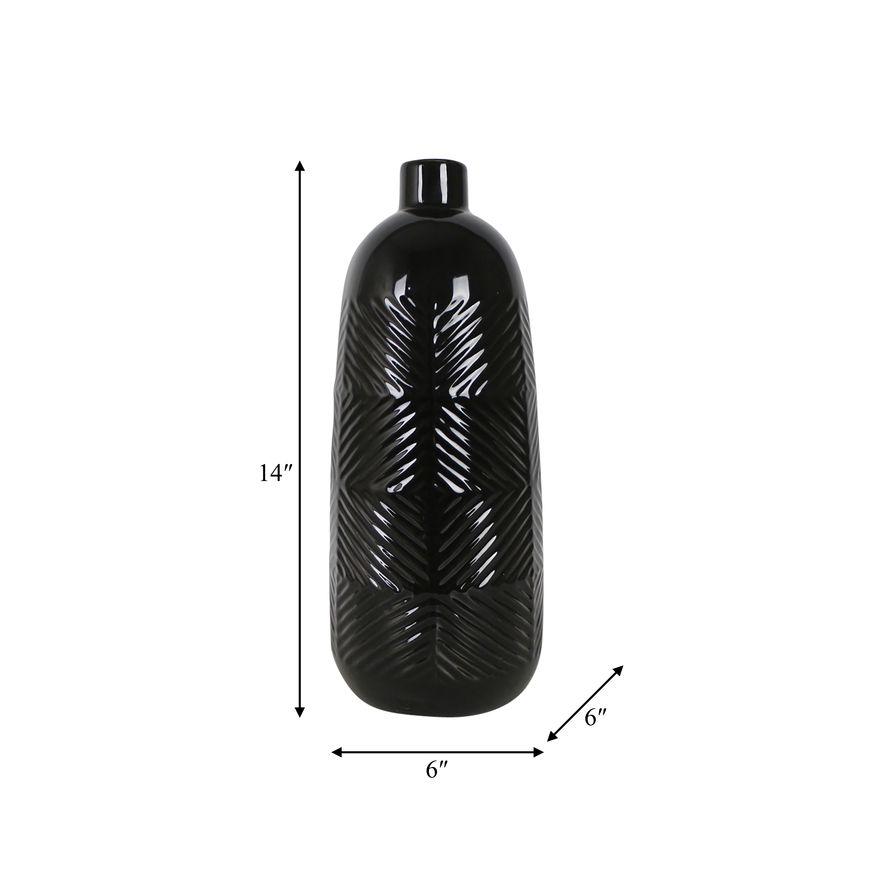 Sagebrook 14" Ceramic Textured Lines Vase - Black