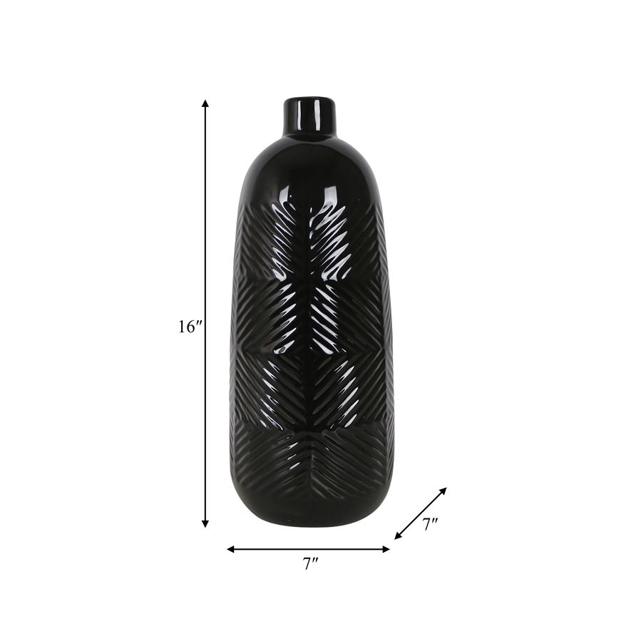 Sagebrook 16" Ceramic Textured Lines Vase - Black