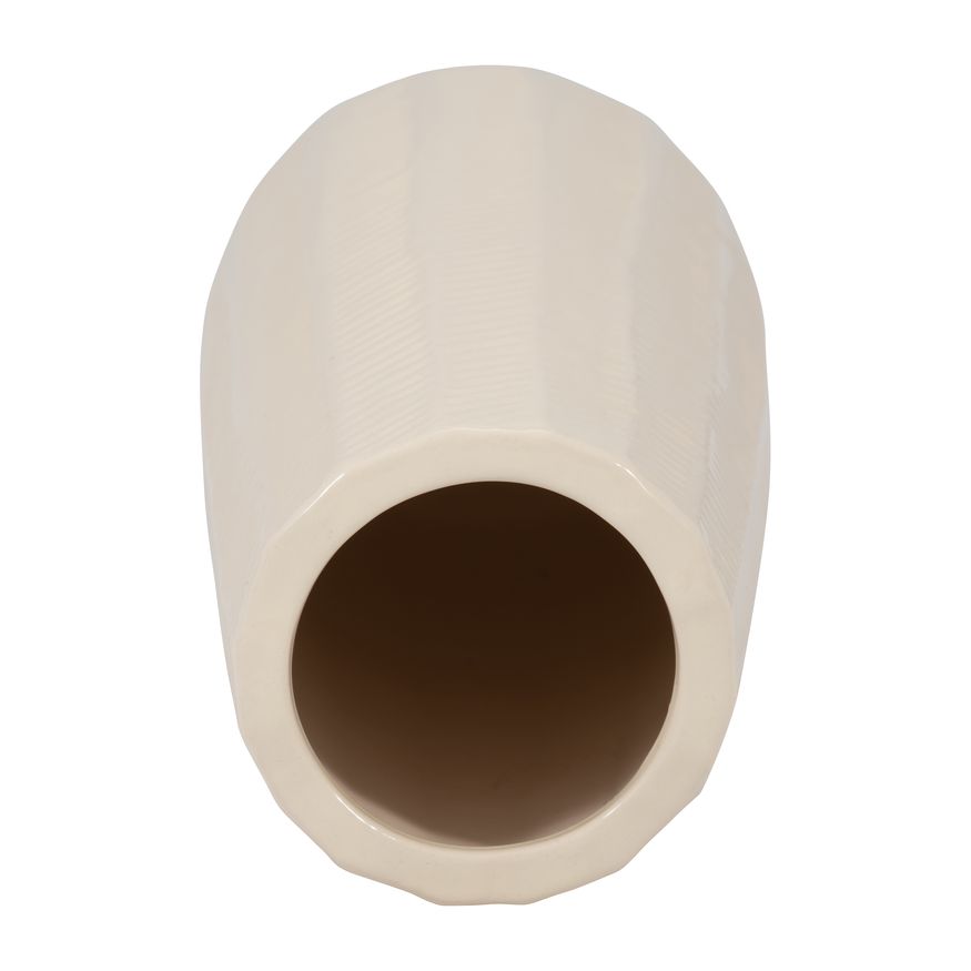 Sagebrook 12" Ceramic Etched Lines Cylinder Vase - Cotton