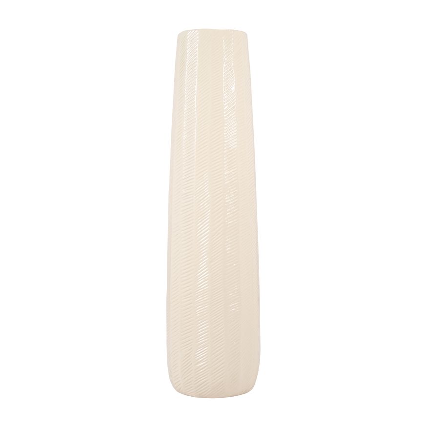 Sagebrook 24" Ceramic Etched Lines Cylinder Vase - Cotton