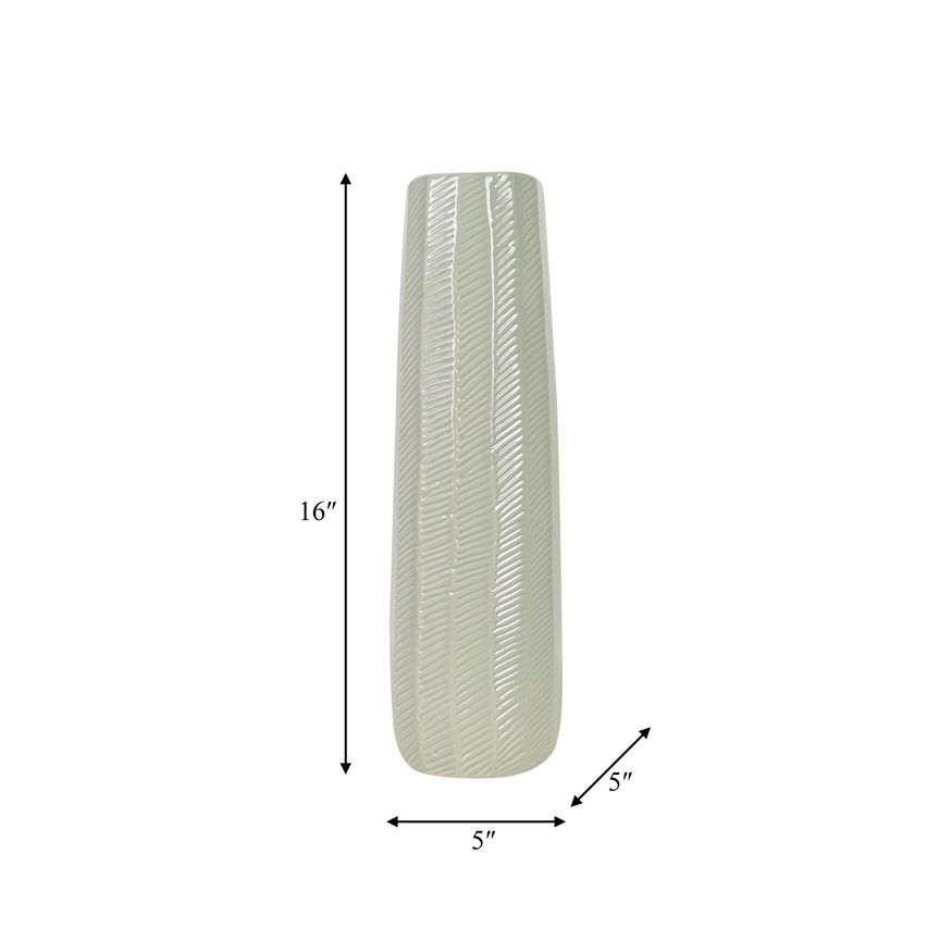 Sagebrook 16" Ceramic Etched Lines Cylinder Vase - Cucumber