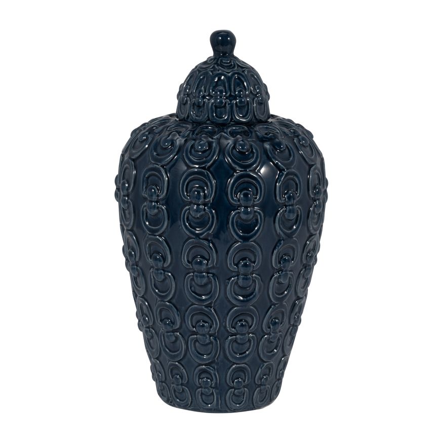 Sagebrook 12" Ceramic Chain Texture Jar