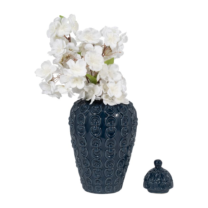 Sagebrook 12" Ceramic Chain Texture Jar - Navy