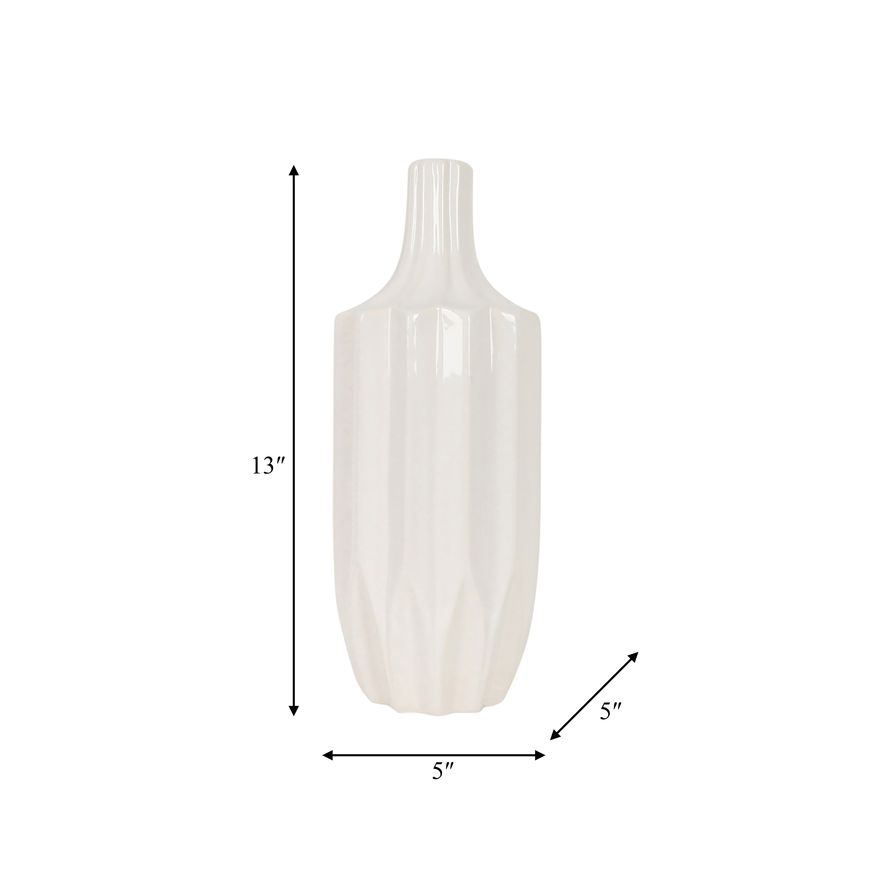 Sagebrook 13" Ceramic Fluted Vase - White