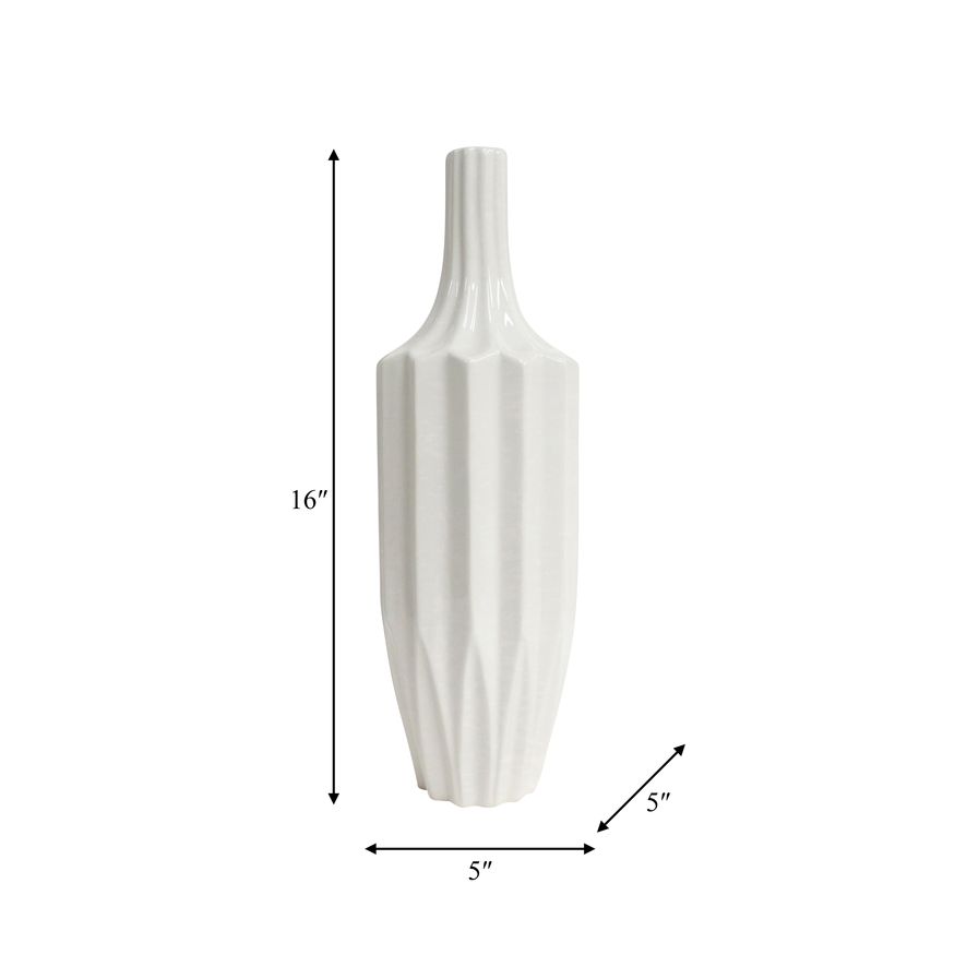 Sagebrook 16" Ceramic Fluted Vase - White