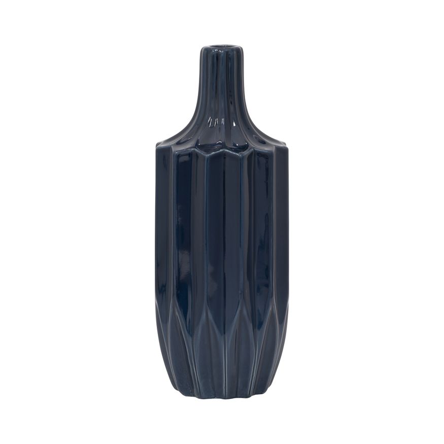 Sagebrook 13" Ceramic Fluted Vase - Navy