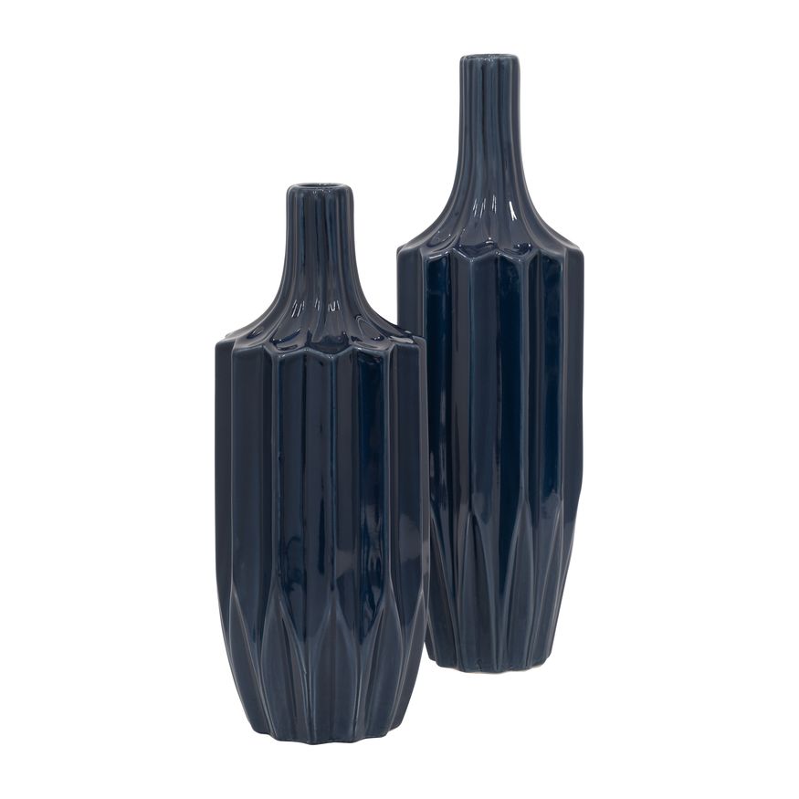 Sagebrook 13" Ceramic Fluted Vase - Navy