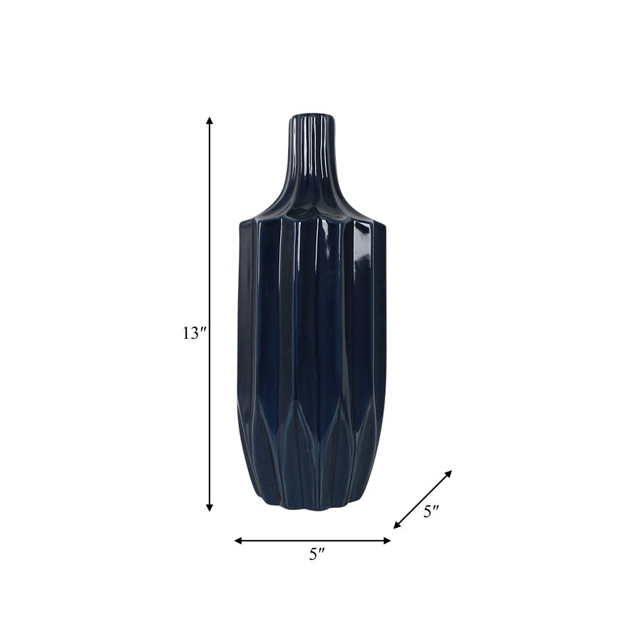 Sagebrook 13" Ceramic Fluted Vase - Navy