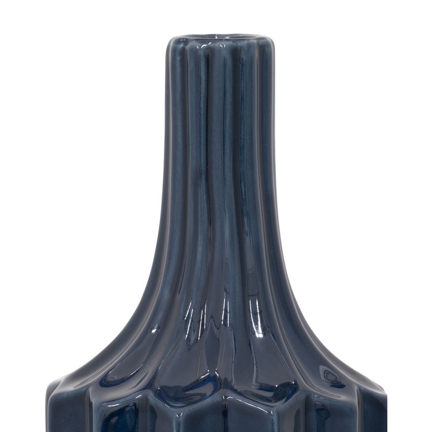 Sagebrook 16" Ceramic Fluted Vase - Navy