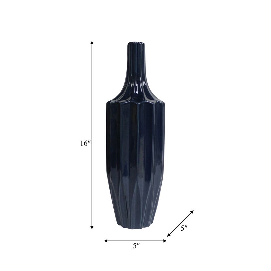 Sagebrook 16" Ceramic Fluted Vase - Navy