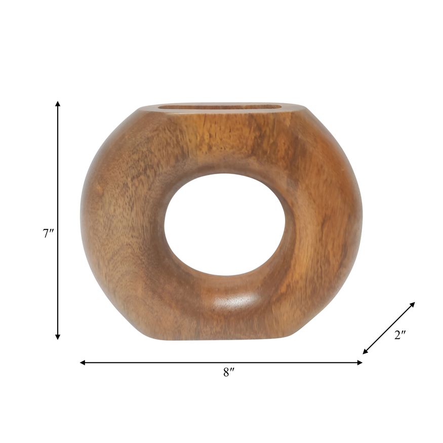 Sagebrook 8" Wood Donut Vase - Brown