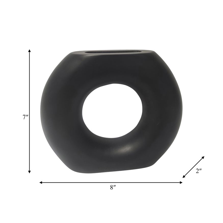 Sagebrook 8" Wood Donut Vase - Black