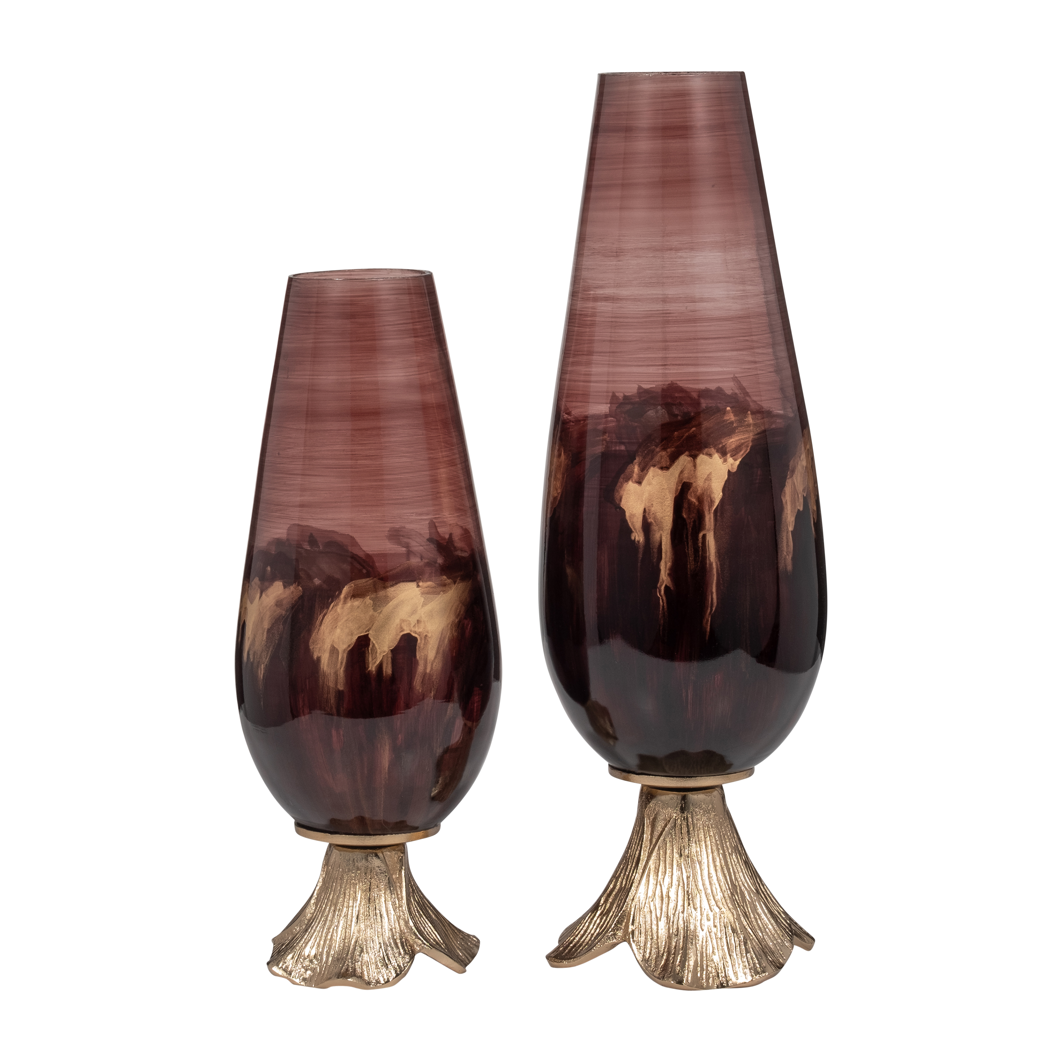 Sagebrook 15" Glass Vase with Leaf Base - Bronze