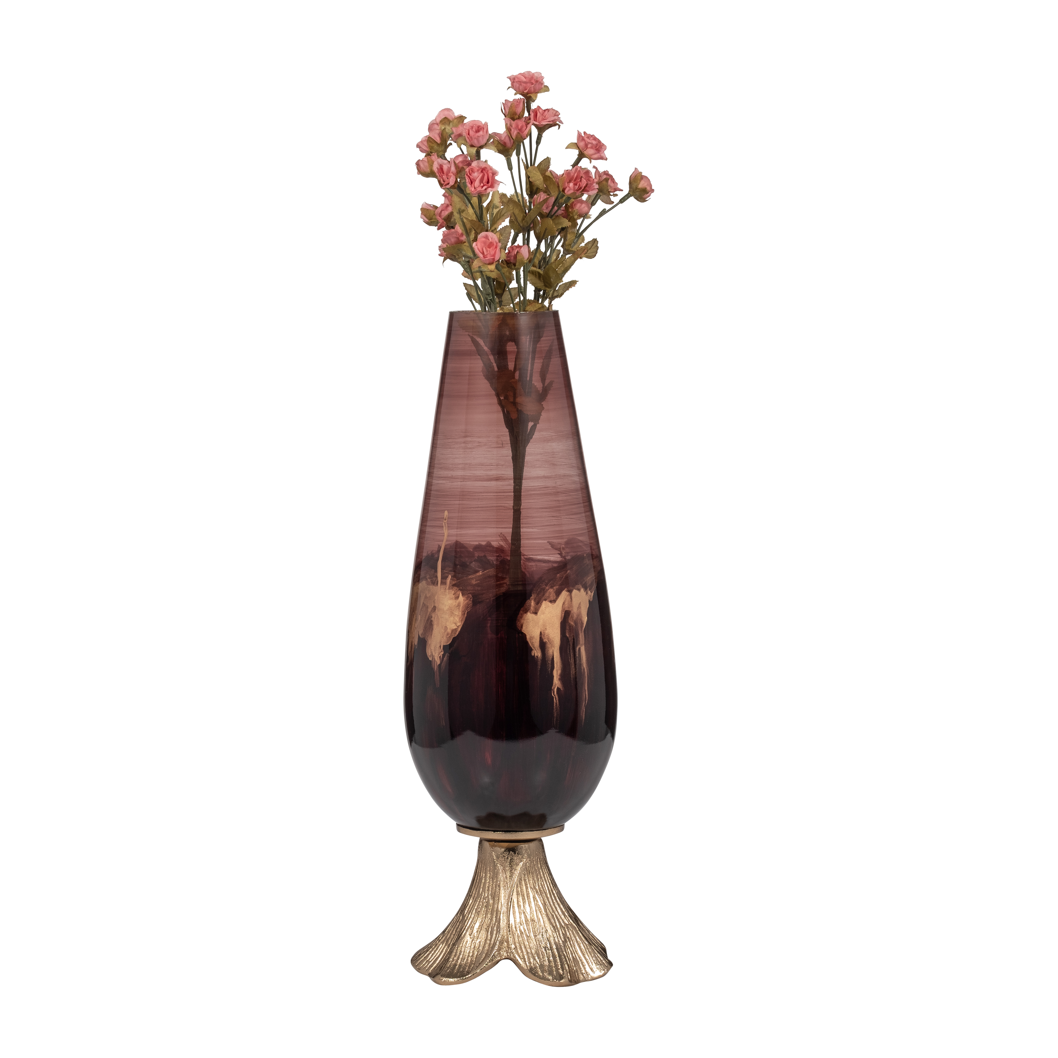 Sagebrook 15" Glass Vase with Leaf Base