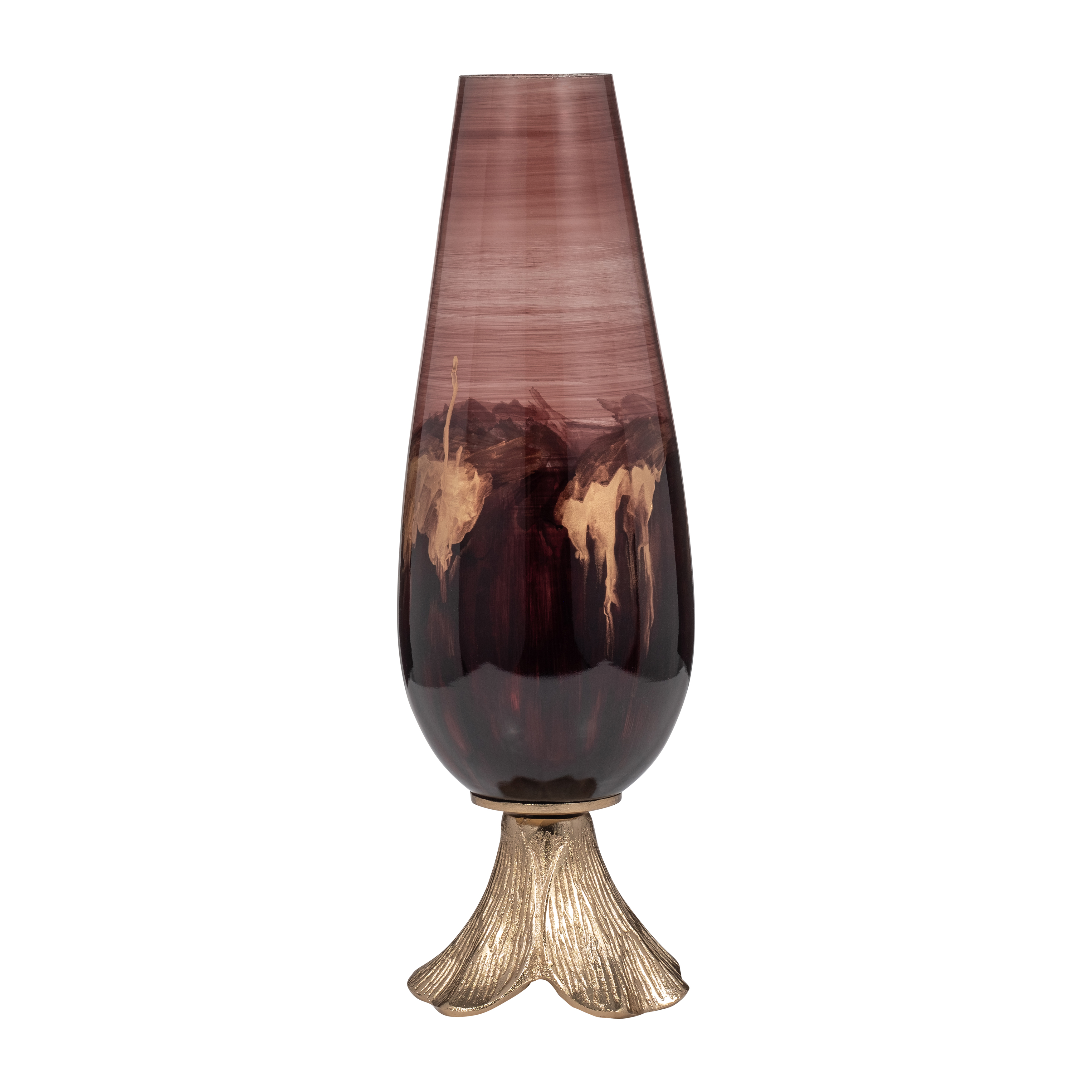 Sagebrook 19" Glass Vase with Leaf Base - Bronze