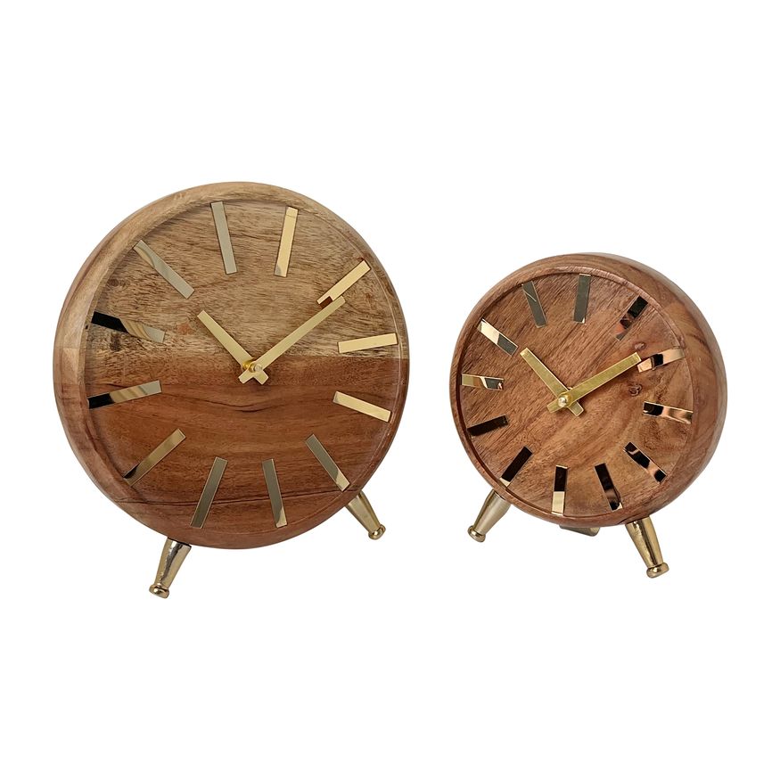 Sagebrook 9" Wood Gold Table Clock - Brown