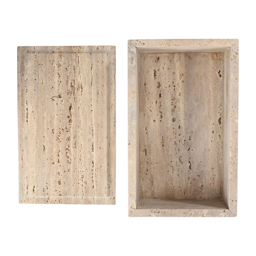 Sagebrook - 13"x8" Travertine Decorative Box in Tan