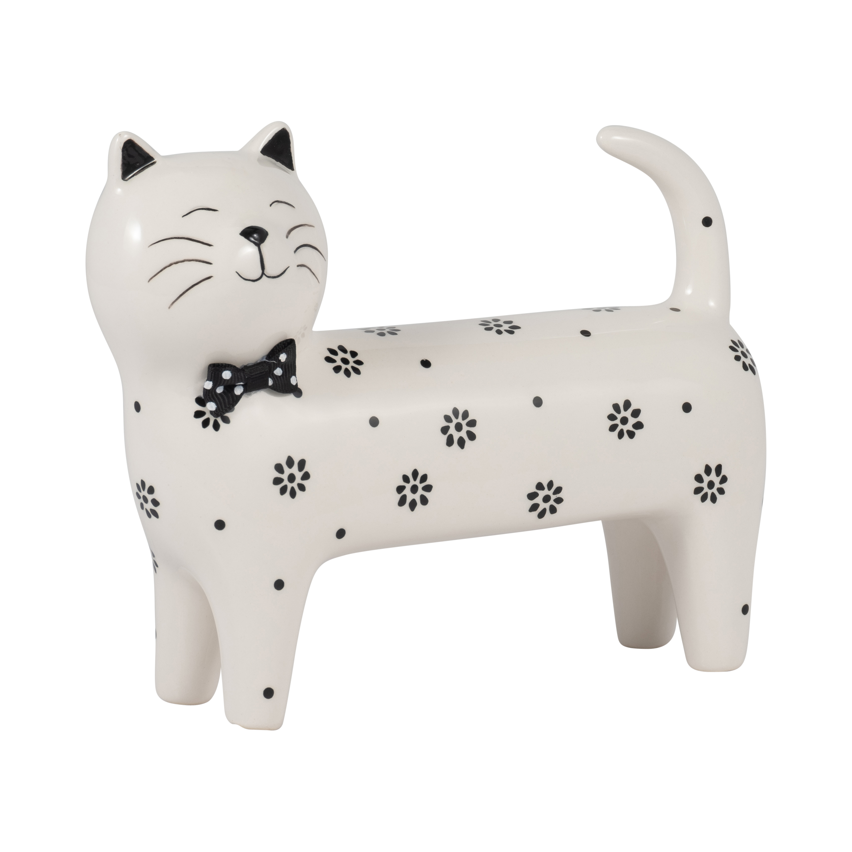 Sagebrook 7" Ceramic Daisies Cat - White