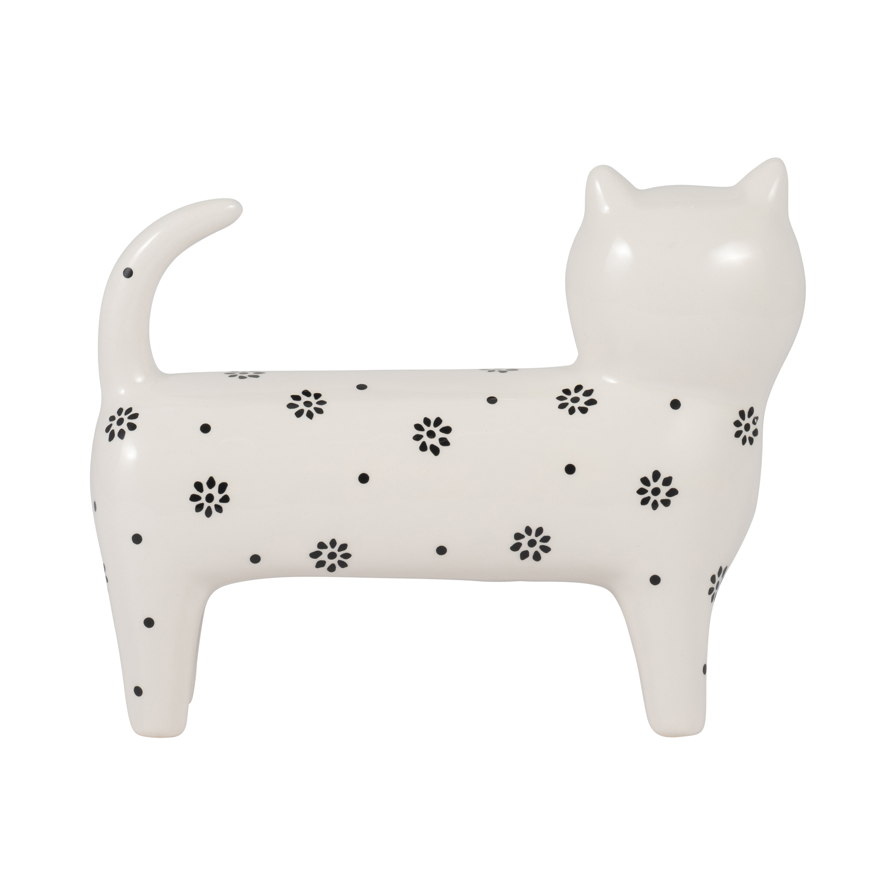 Sagebrook 7" Ceramic Daisies Cat - White