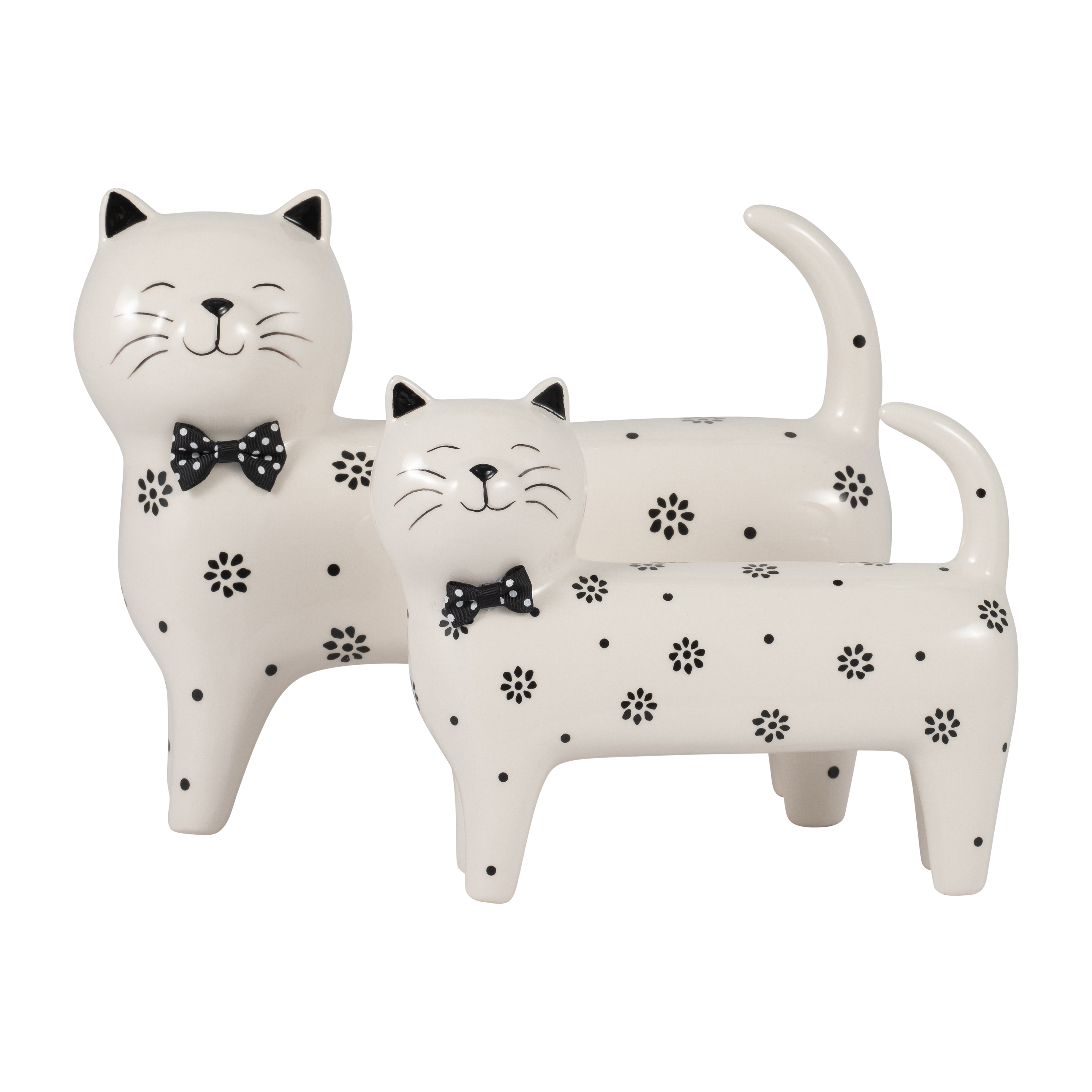 Sagebrook 7" Ceramic Daisies Cat - White