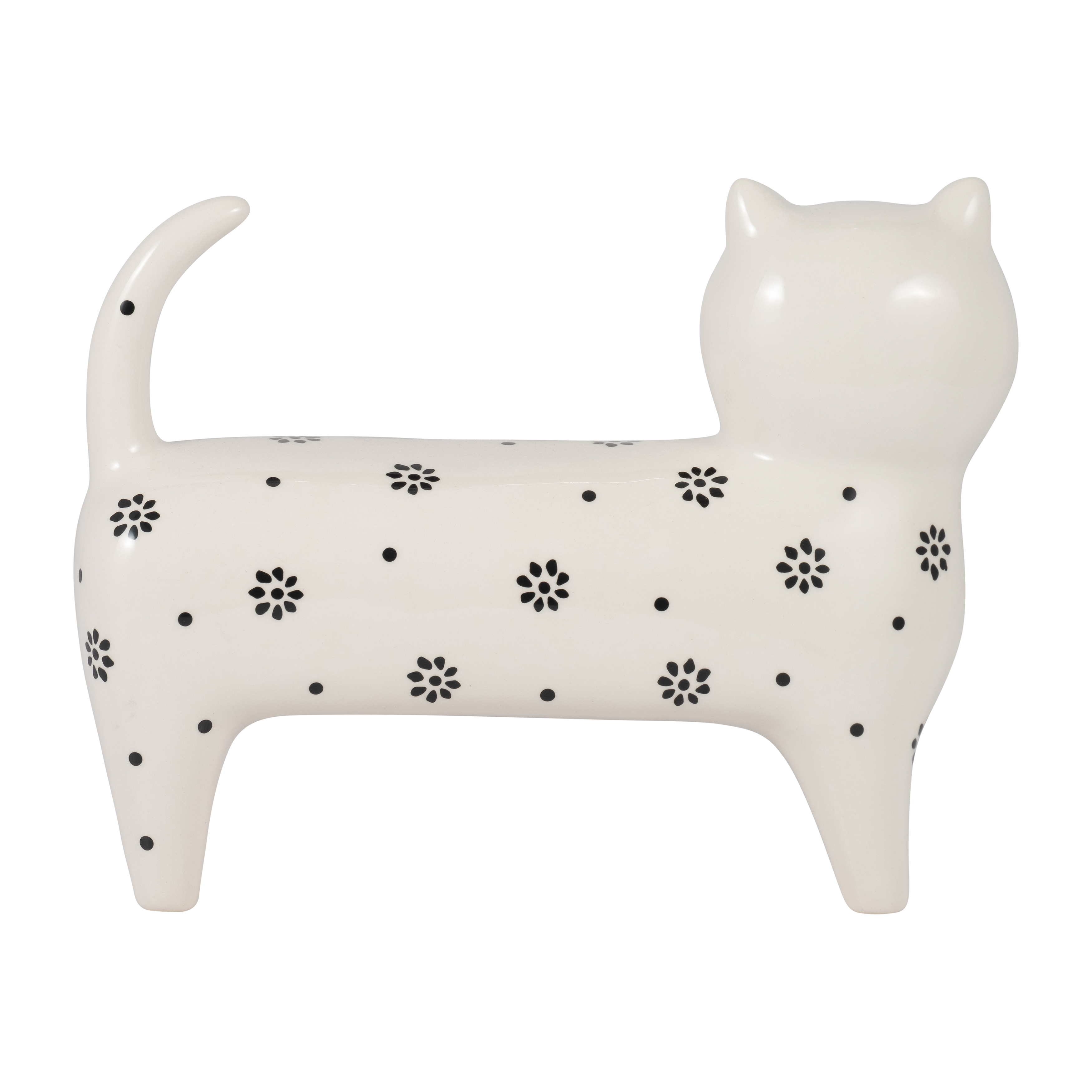 Sagebrook 8" Ceramic Daisies Cat - White