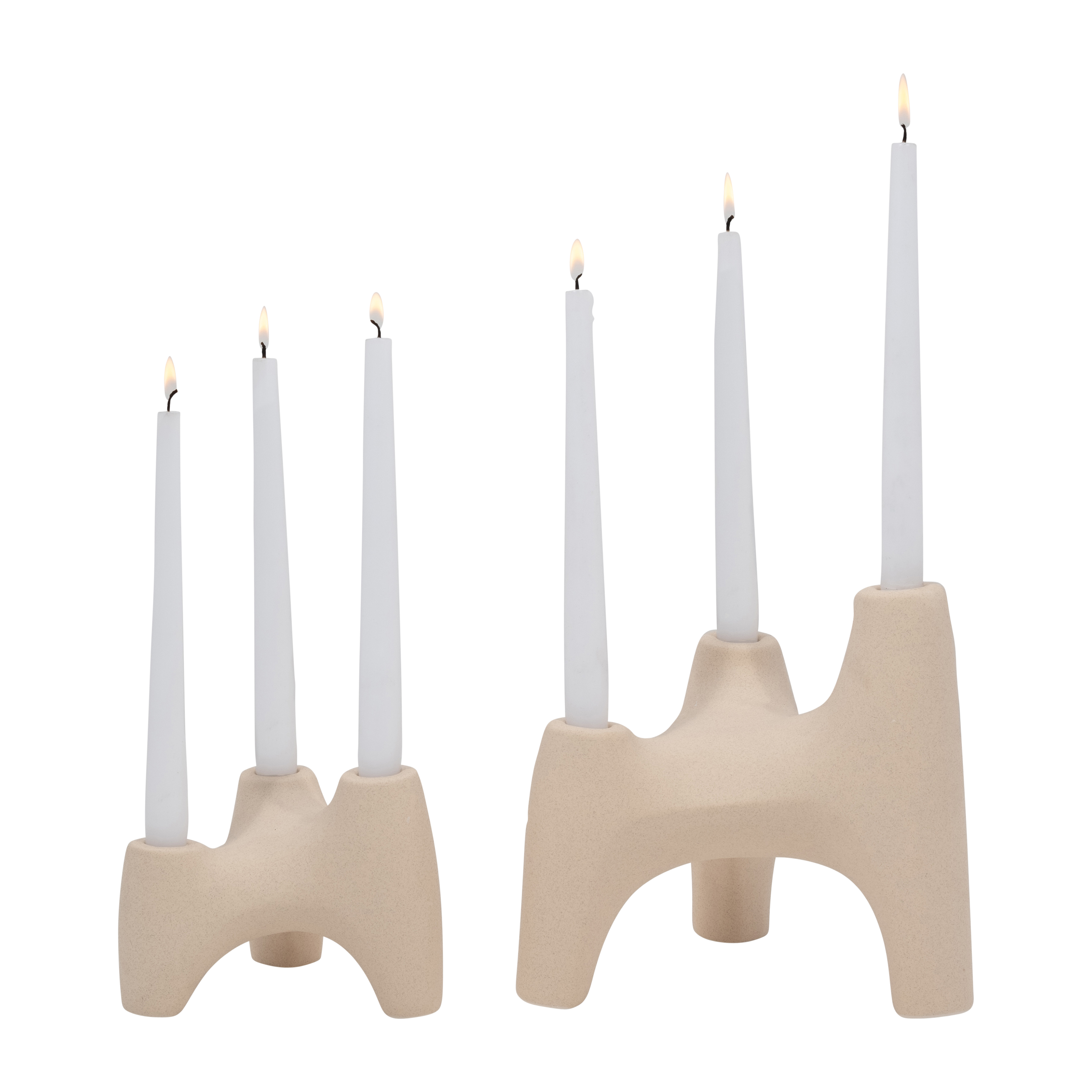 Sagebrook 9" Stoneware 3-Taper Candle Holder - Ivory