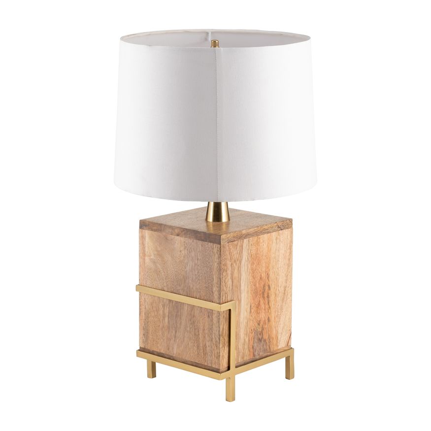 Sagebrook™ Wood Cylindrical Table Lamp - Gold/Natural