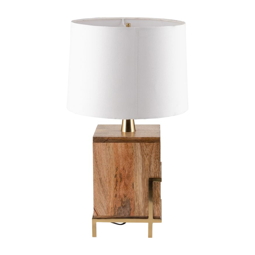 Sagebrook™ Wood Cylindrical Table Lamp - Gold/Natural