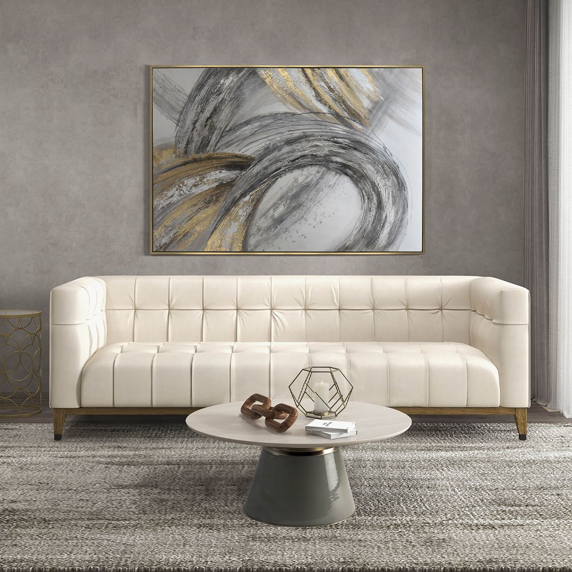 Sagebrook - Abstract Canvas in Gray On Gold Frame