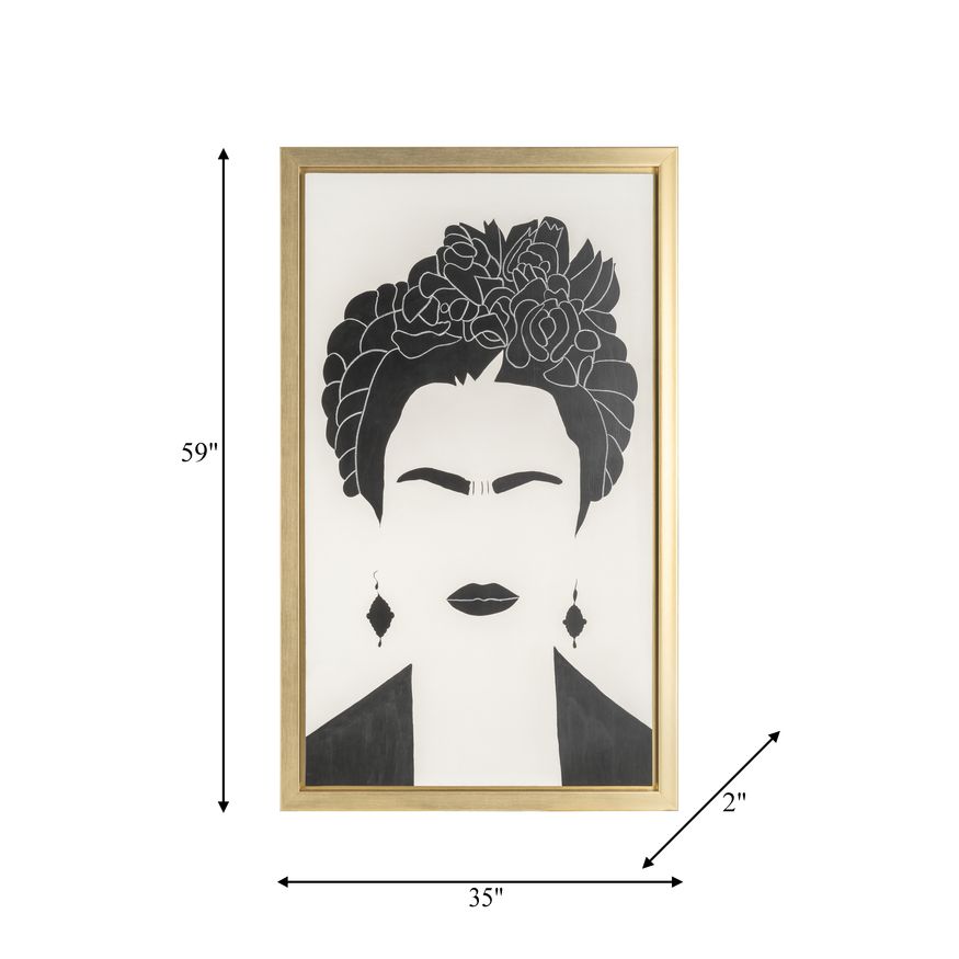 Sagebrook - Hand Painted Frida Portrait in Black/White