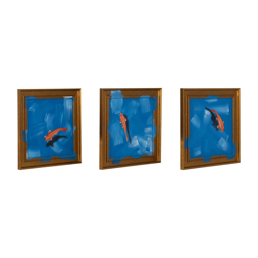 Sagebrook - Hand Painted Fish In Sea (Set Of 3) in Blue/Orange