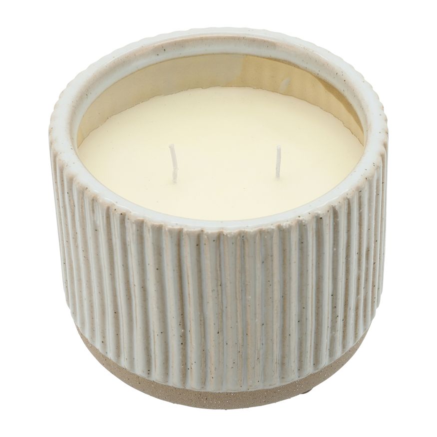 Sagebrook - 6" 20 Oz Sage Eucalyptus Ridged Candle in Beige