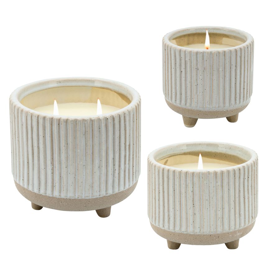 Sagebrook - 6" 20 Oz Sage Eucalyptus Ridged Candle in Beige