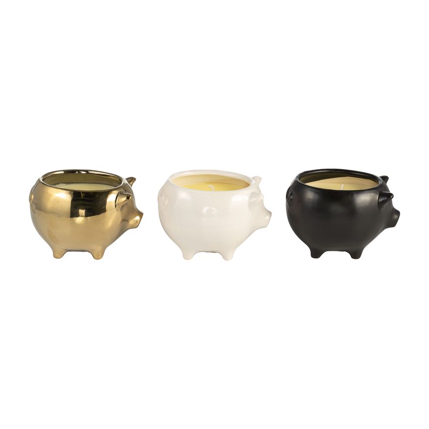 Sagebrook 7" 9 Oz Vanilla Sandalwood Pig Candles (Set of 3) - Multi