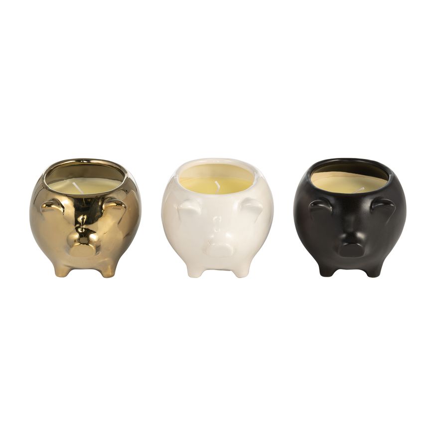 Sagebrook 7" 9 Oz Vanilla Sandalwood Pig Candles (Set of 3) - Multi